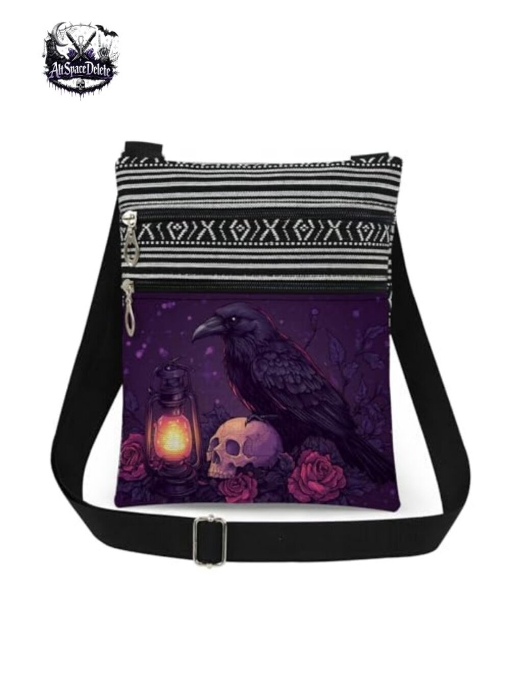 Gothic Raven Crossbody Bag Polyester Adjustable Strap Sling
